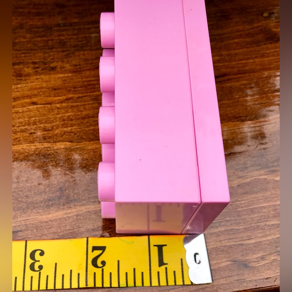 LEGO Yellow Building Block Shaped Pencil Case Pink Small Storage Box Container - Picture 10 of 13
